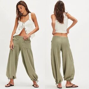 Free People FP One Bohemian Wide Leg Barrel Arden Knit Pants Sage Green Large